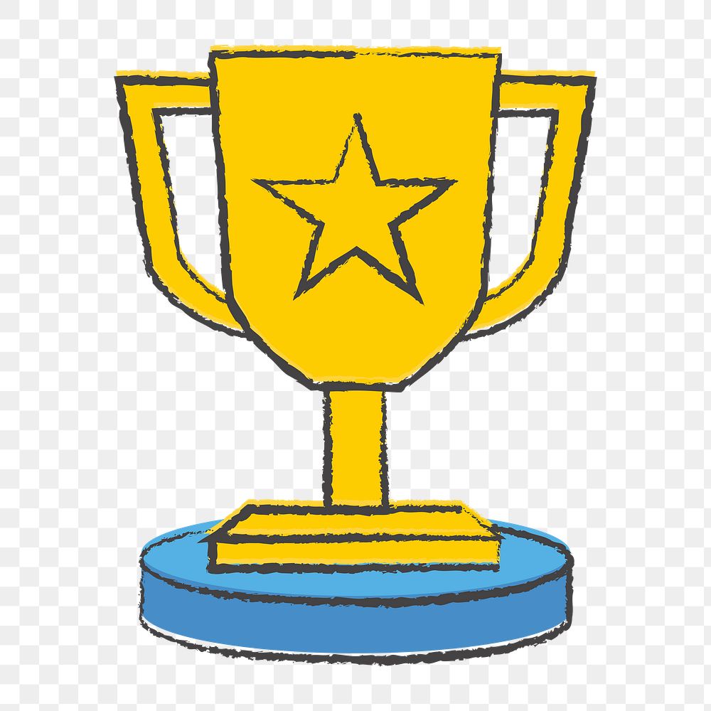 Png yellow trophy doodle icon, transparent background