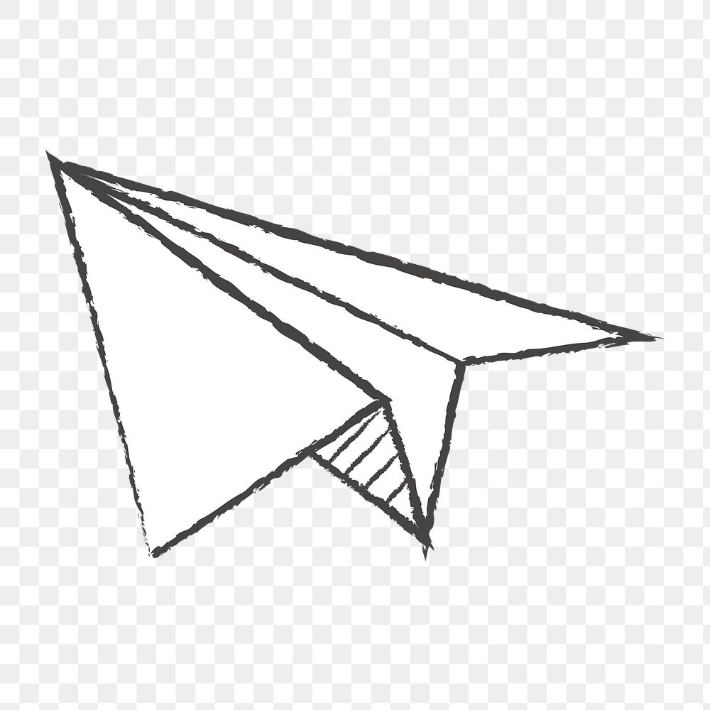 Png white paper plane doodle icon, transparent background
