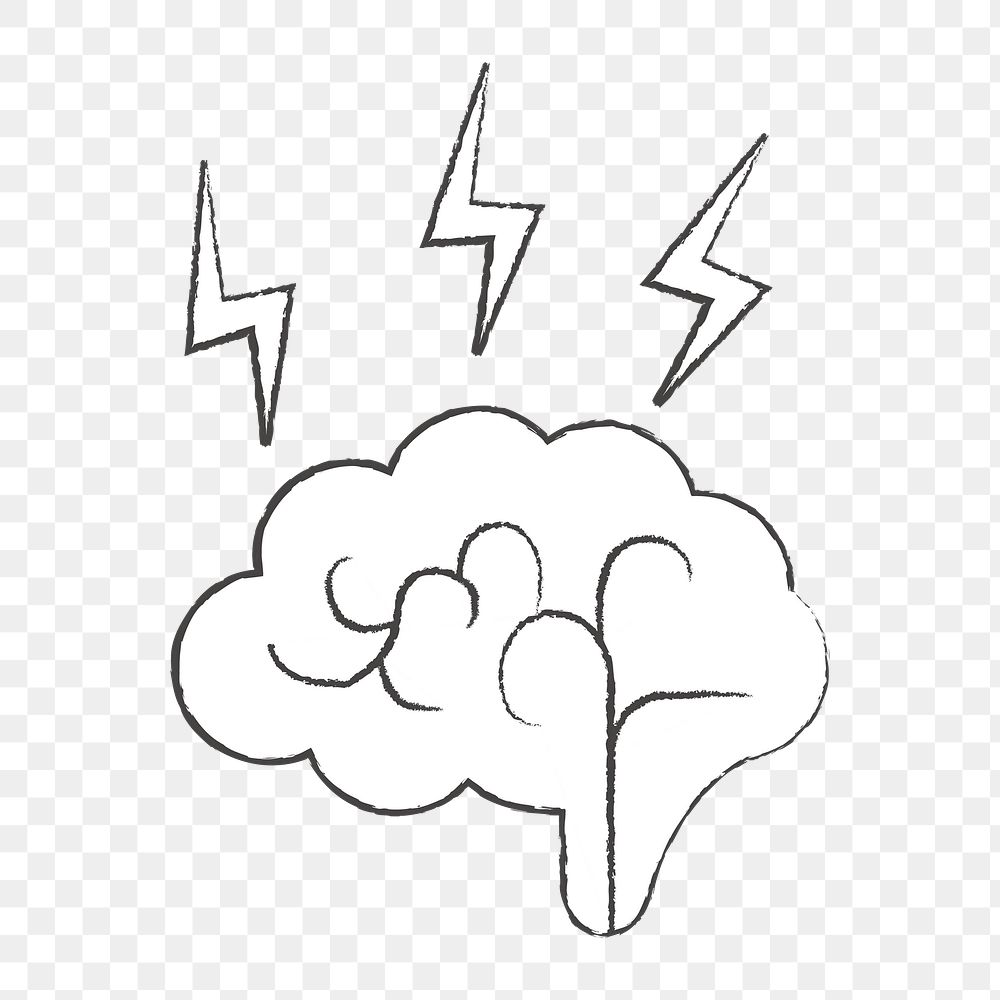 Png white brainstorming doodle icon, transparent background