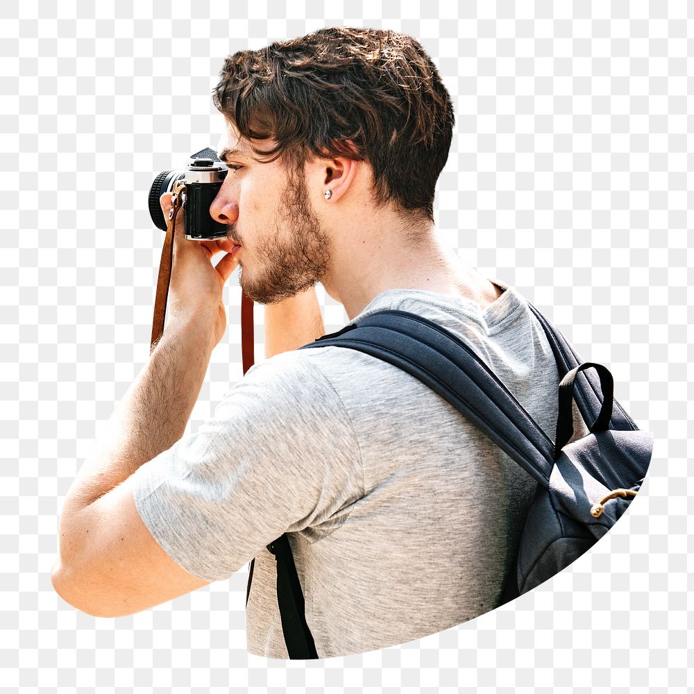 PNG Caucasian man taking photo, collage element, transparent background