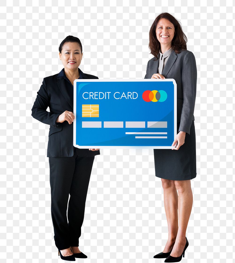 Png Businesswomen & credit card, transparent background