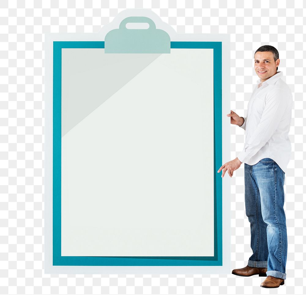 Png Man holding big clipboard, transparent background