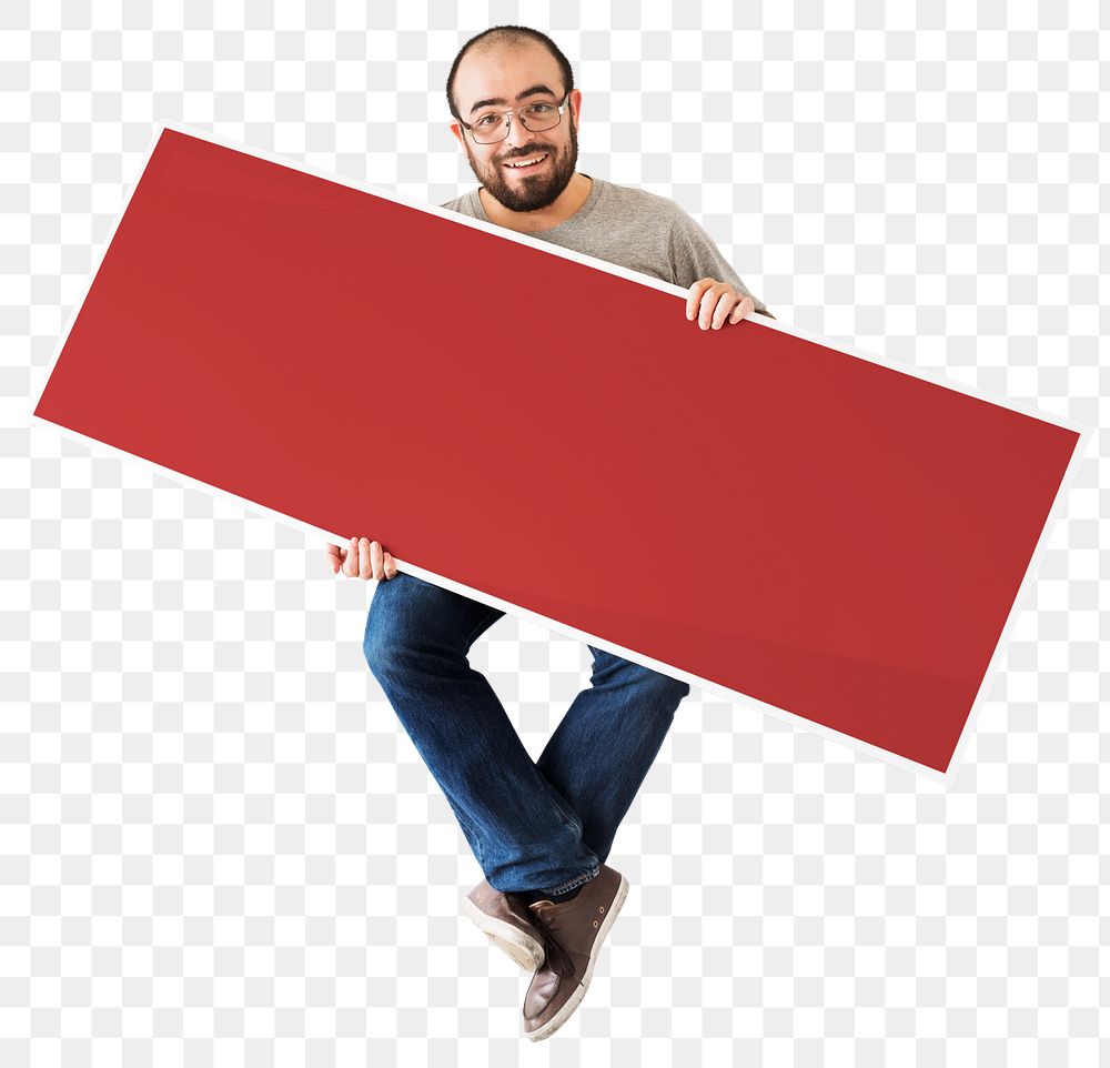 Png Man holding blank banner, transparent background