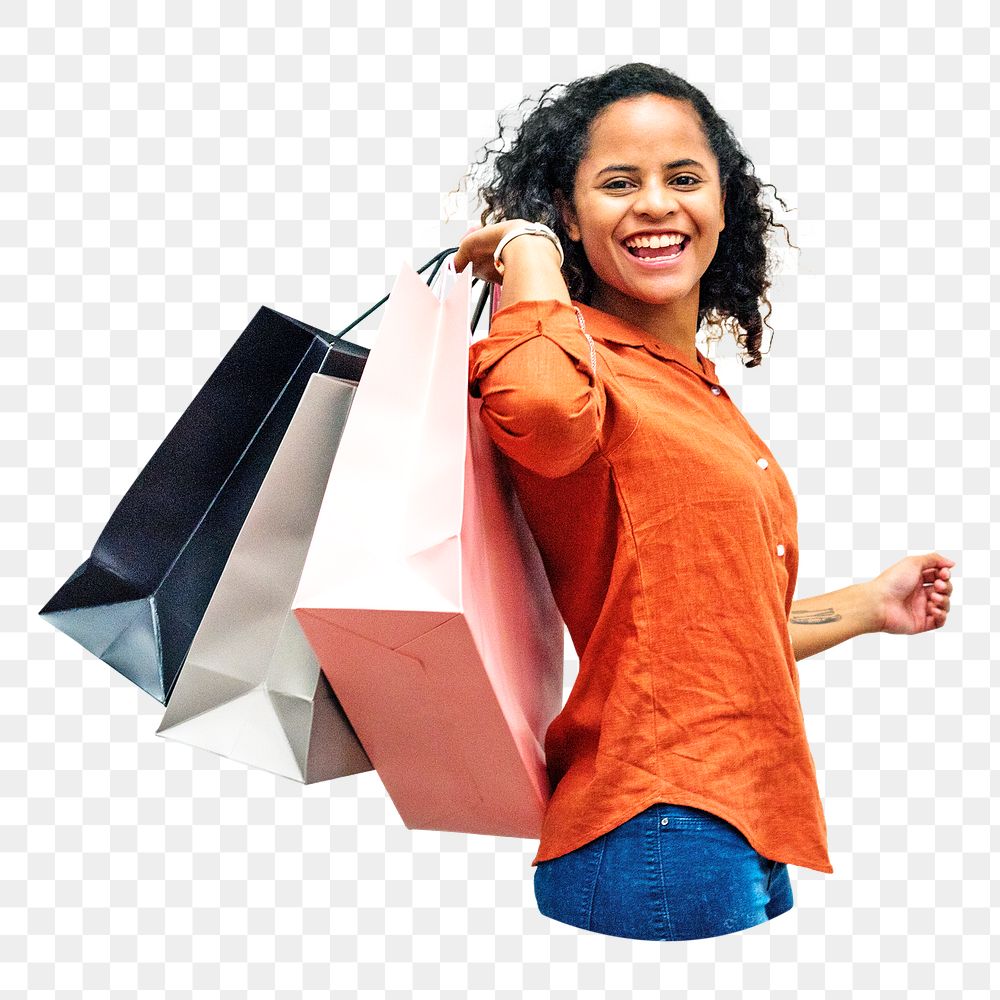PNG Woman enjoy shopping, collage element, transparent background
