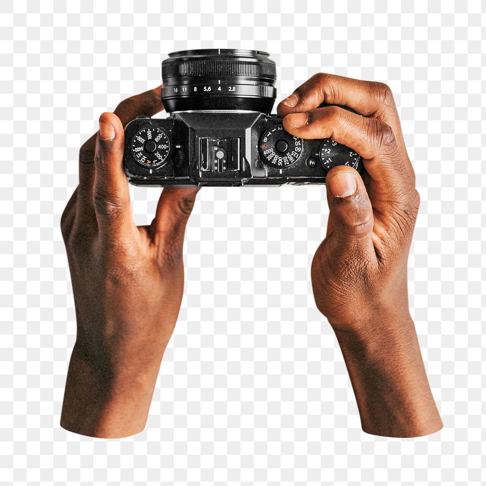 PNG man using an analog camera, collage element, transparent background