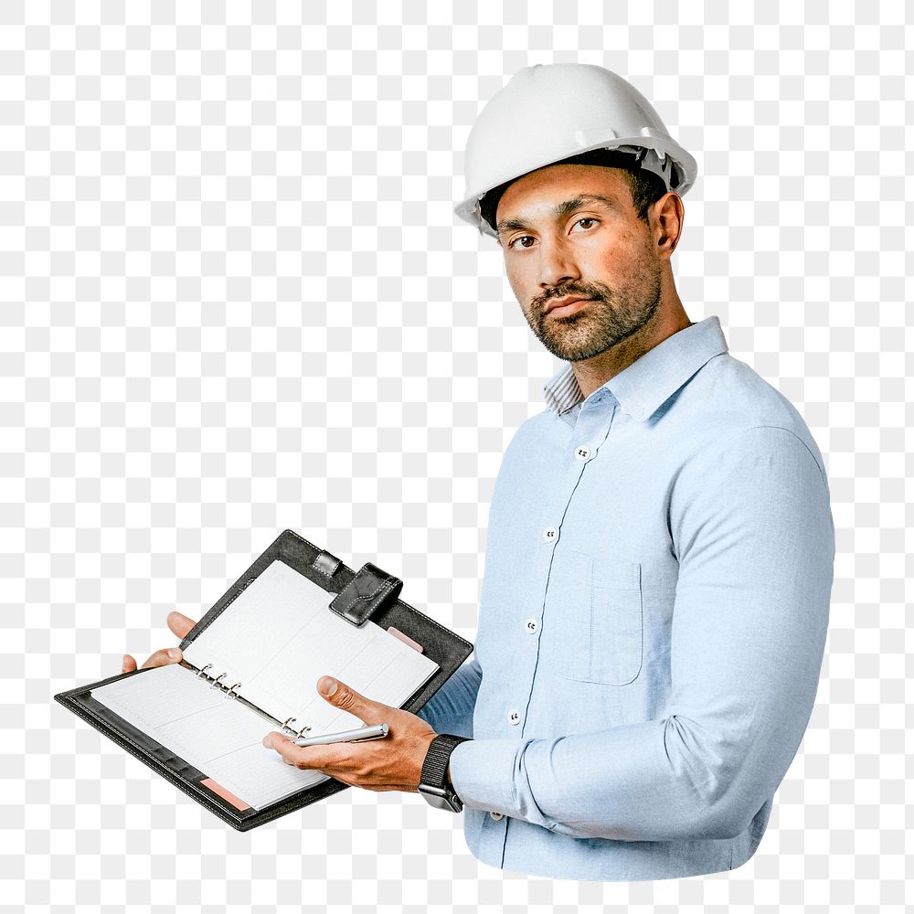 PNG Engineer with a safety helmet, collage element, transparent background