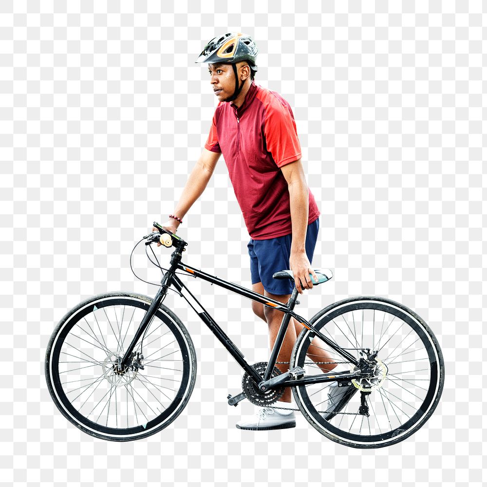 PNG Cyclist preparing to ride a bike, collage element, transparent background