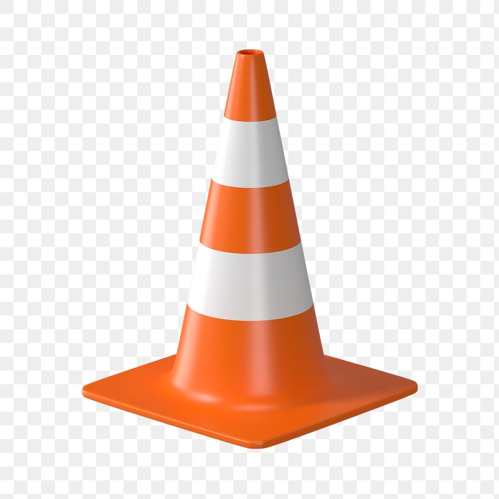 PNG 3D orange traffic cone, element illustration, transparent background