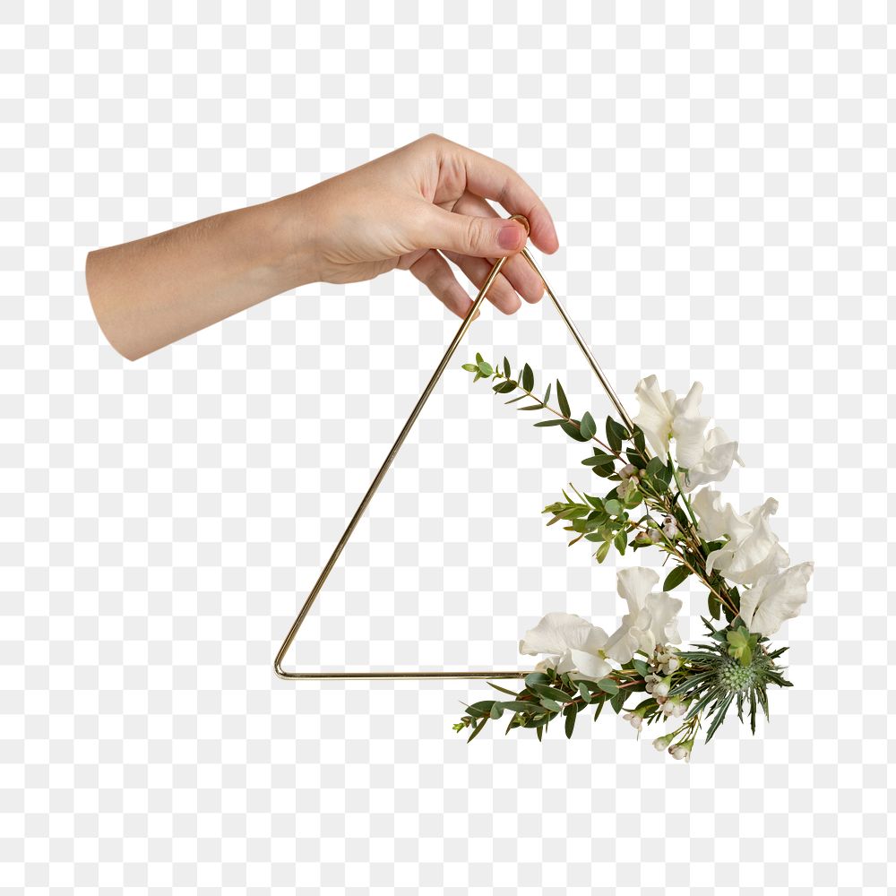 Hand holding png floral frame, transparent background