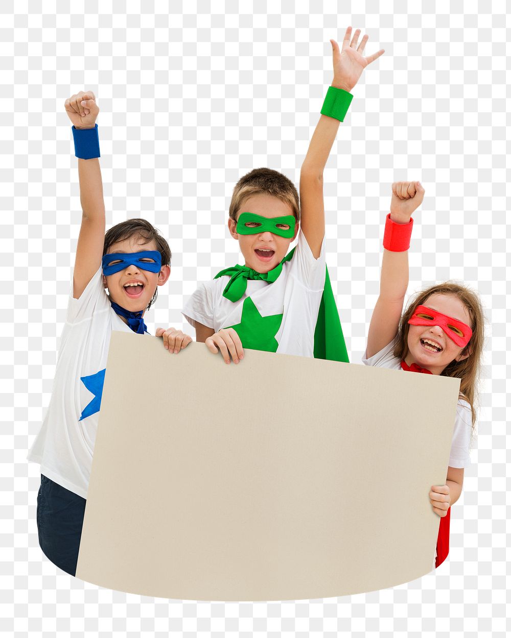 Kids holding empty sign png element, transparent background
