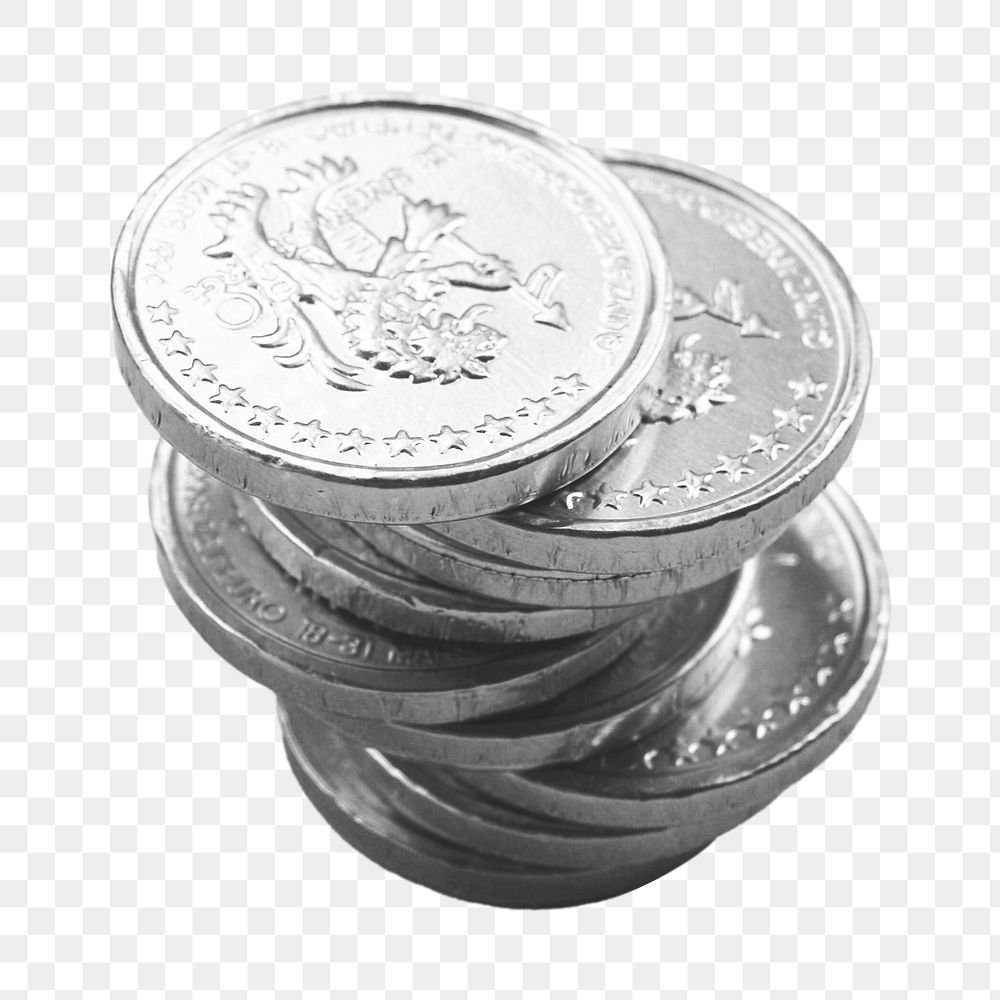 Silver coins png, isolated object, transparent background