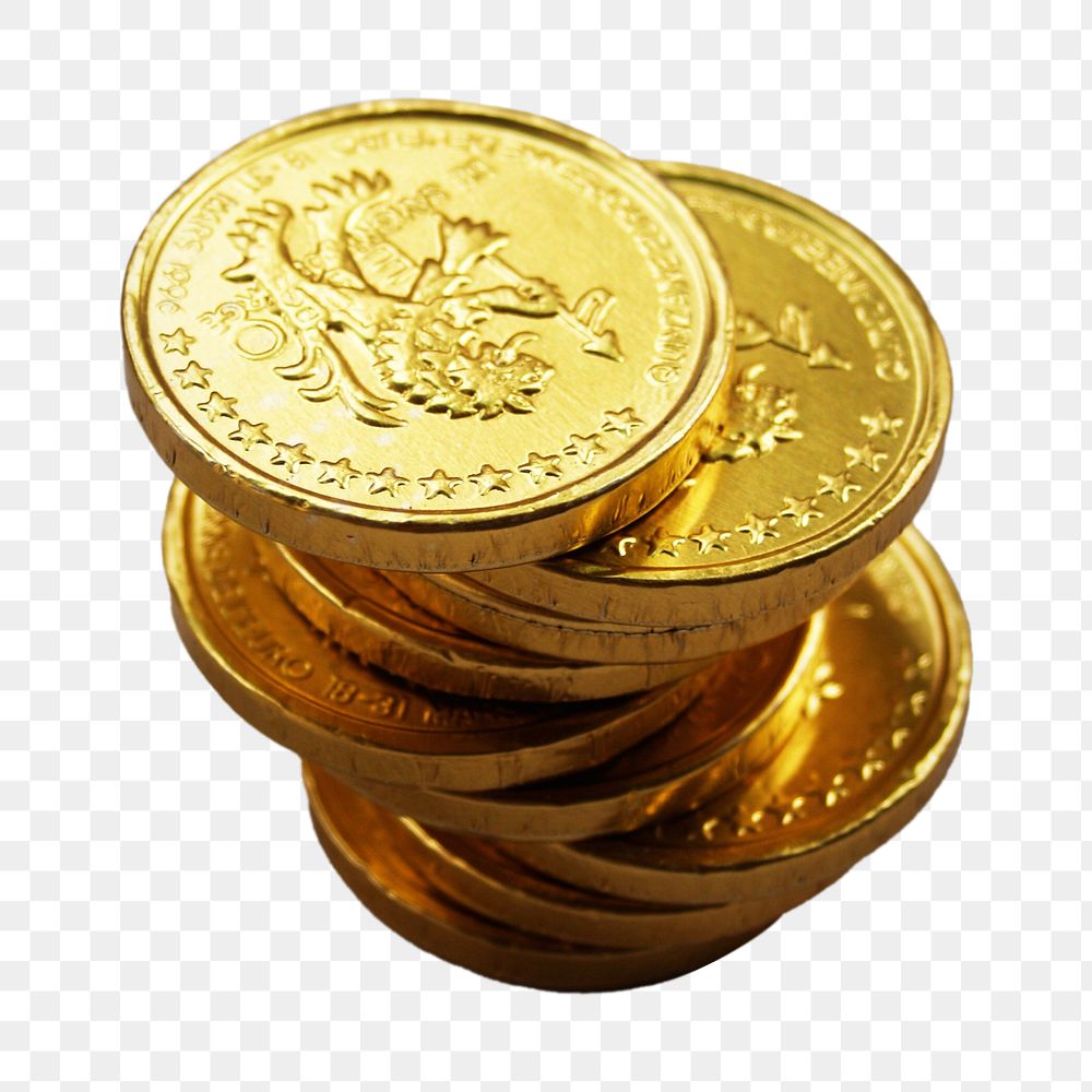 Gold coins png, isolated object, transparent background
