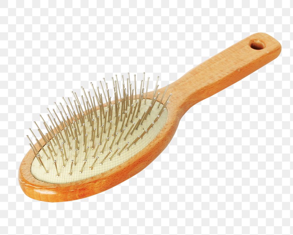 Png wooden hair brush, isolated object, transparent background