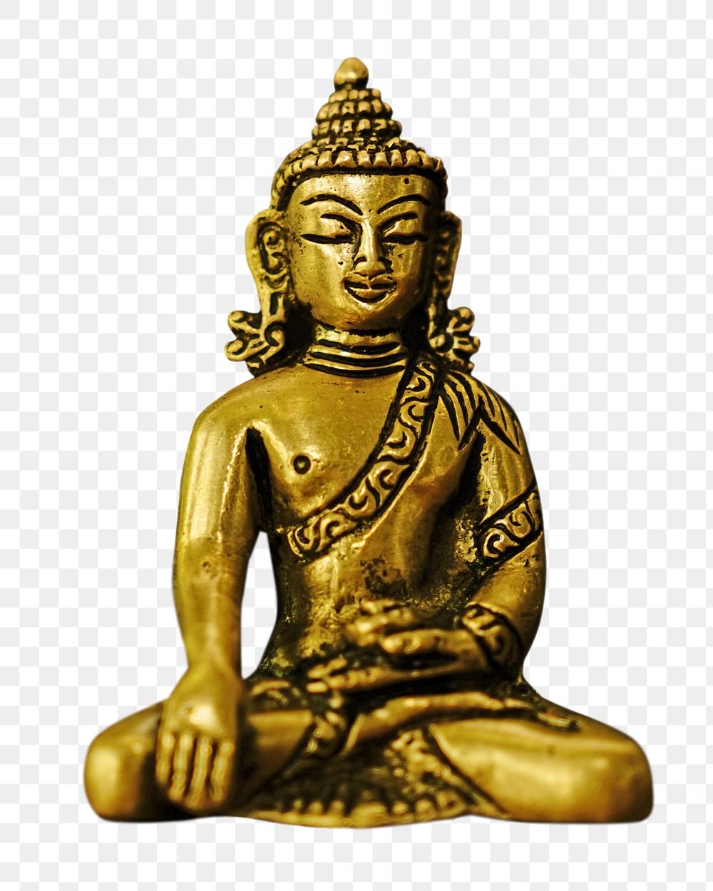 Png golden buddha statue, transparent background