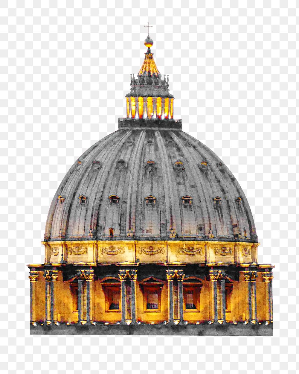 Png basilica church dome architecture, isolated object, transparent background