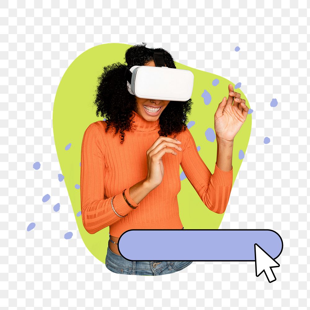 Woman enjoying VR png sticker, transparent background