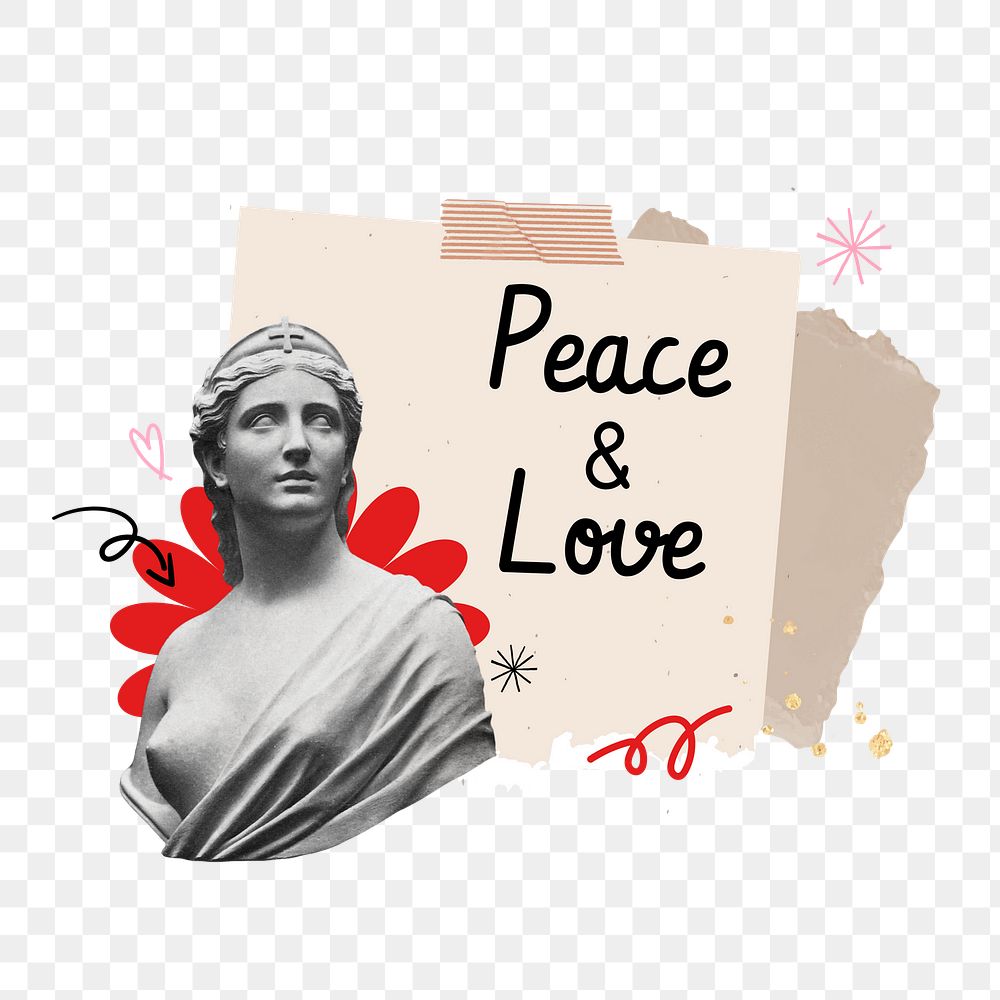 Peace & love png word sticker typography, transparent background