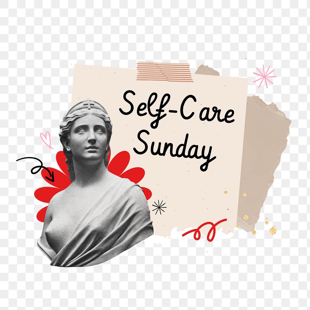 Self-care sunday png word sticker typography, transparent background