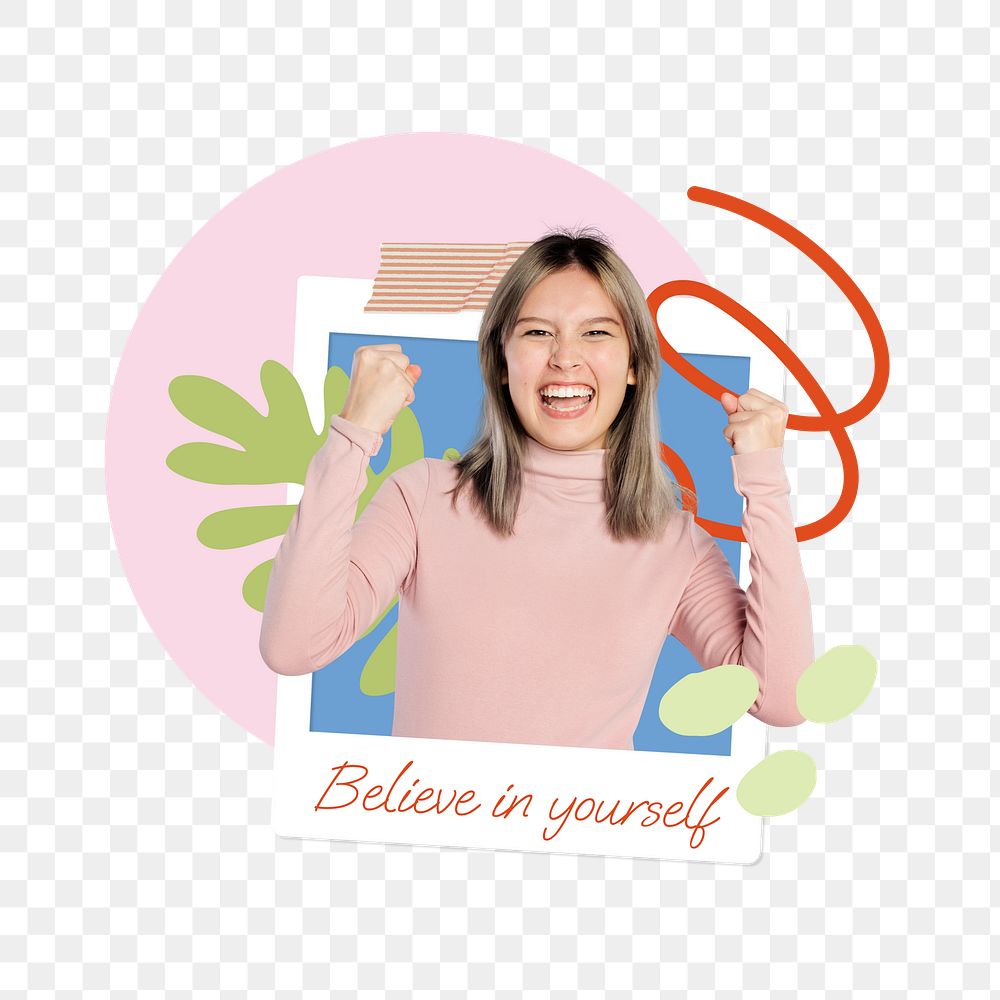 Believe in yourself png word sticker typography, transparent background