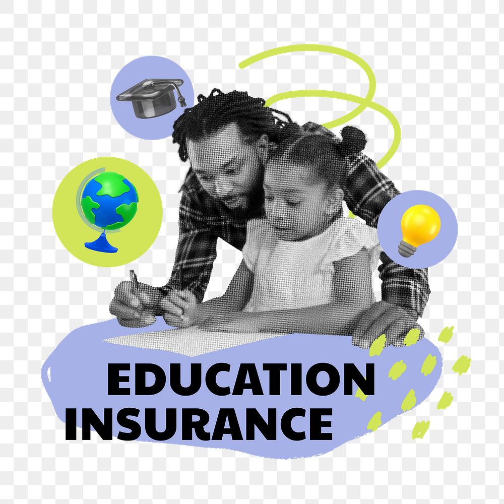Education insurance png word sticker typography, transparent background