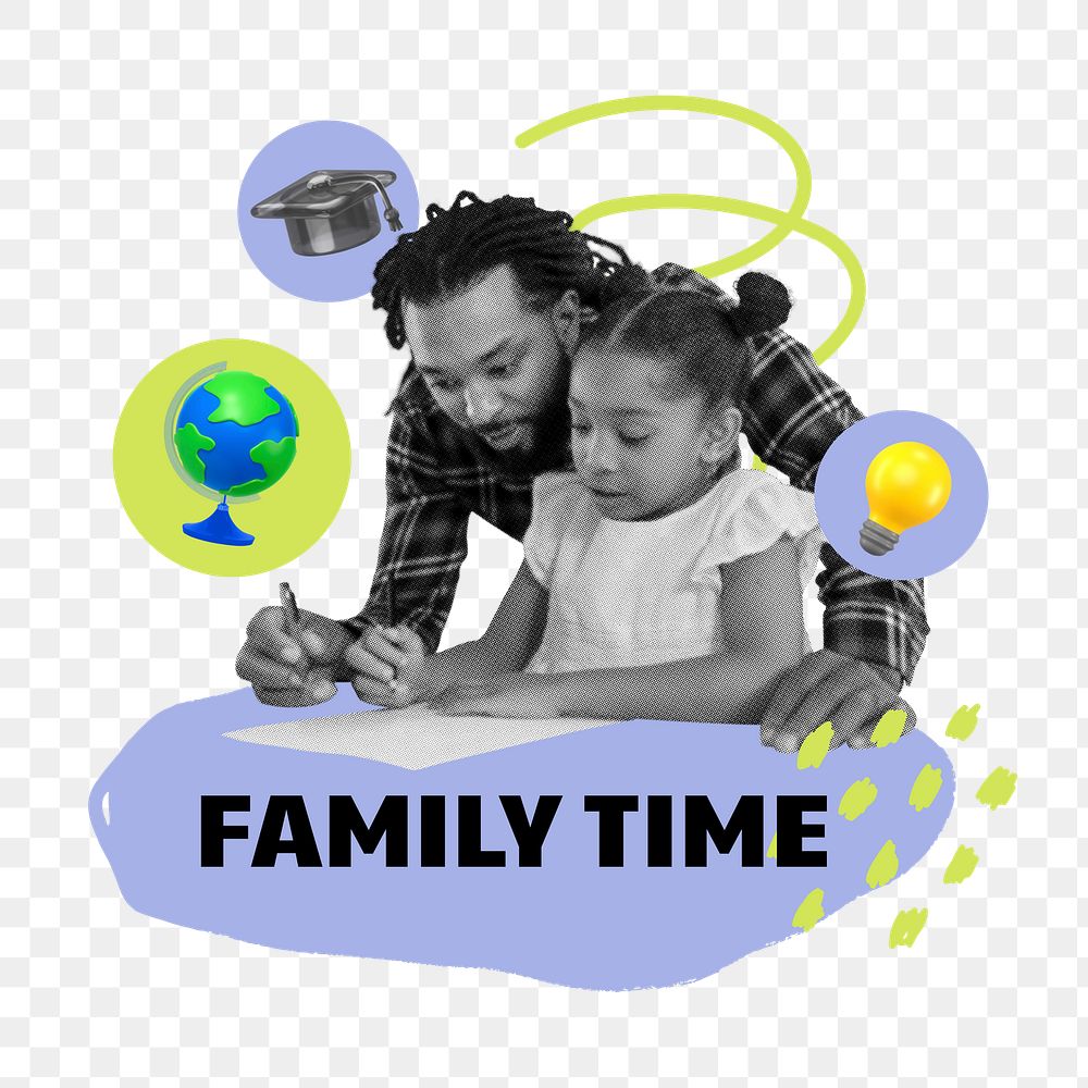 Family time png word sticker typography, transparent background