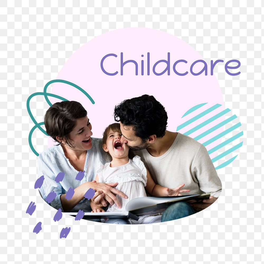 Childcare png word sticker typography, transparent background