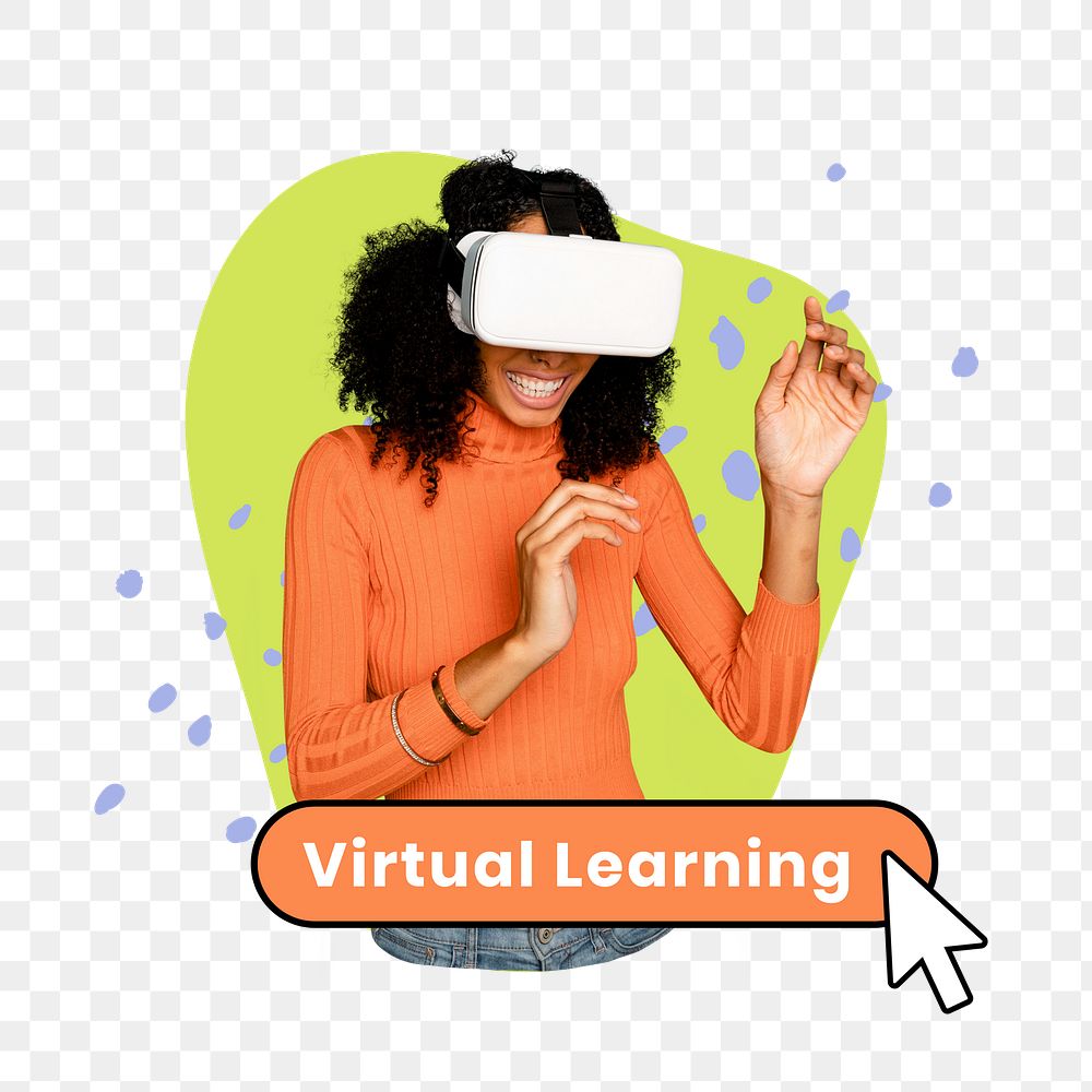 Virtual learning png word sticker typography, transparent background