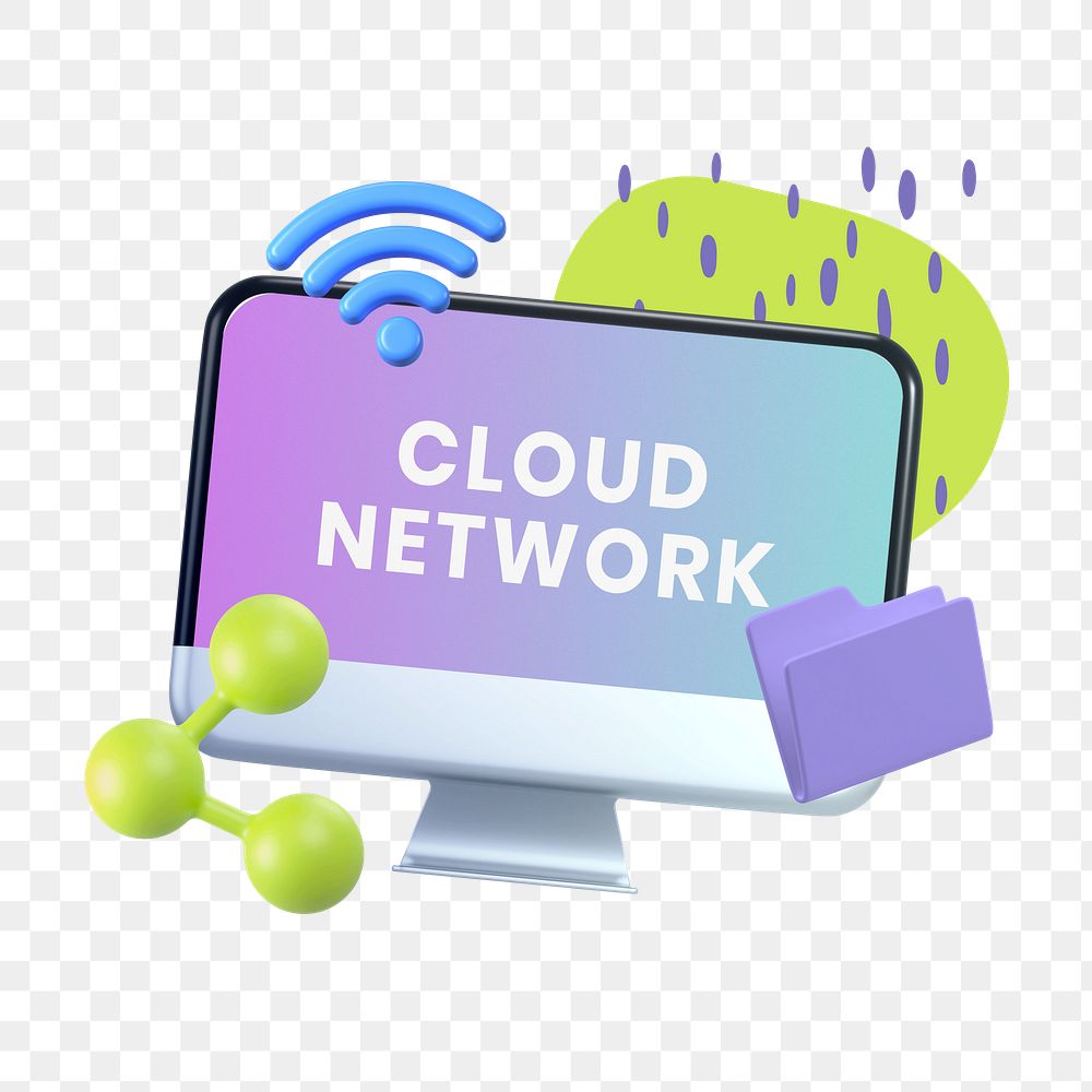 Cloud network png word sticker typography, transparent background
