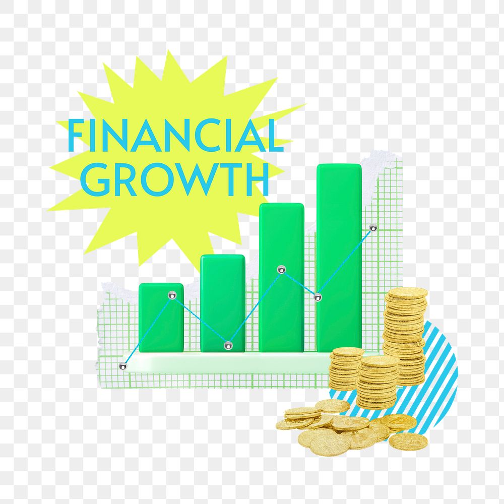 Financial growth png word sticker typography, transparent background