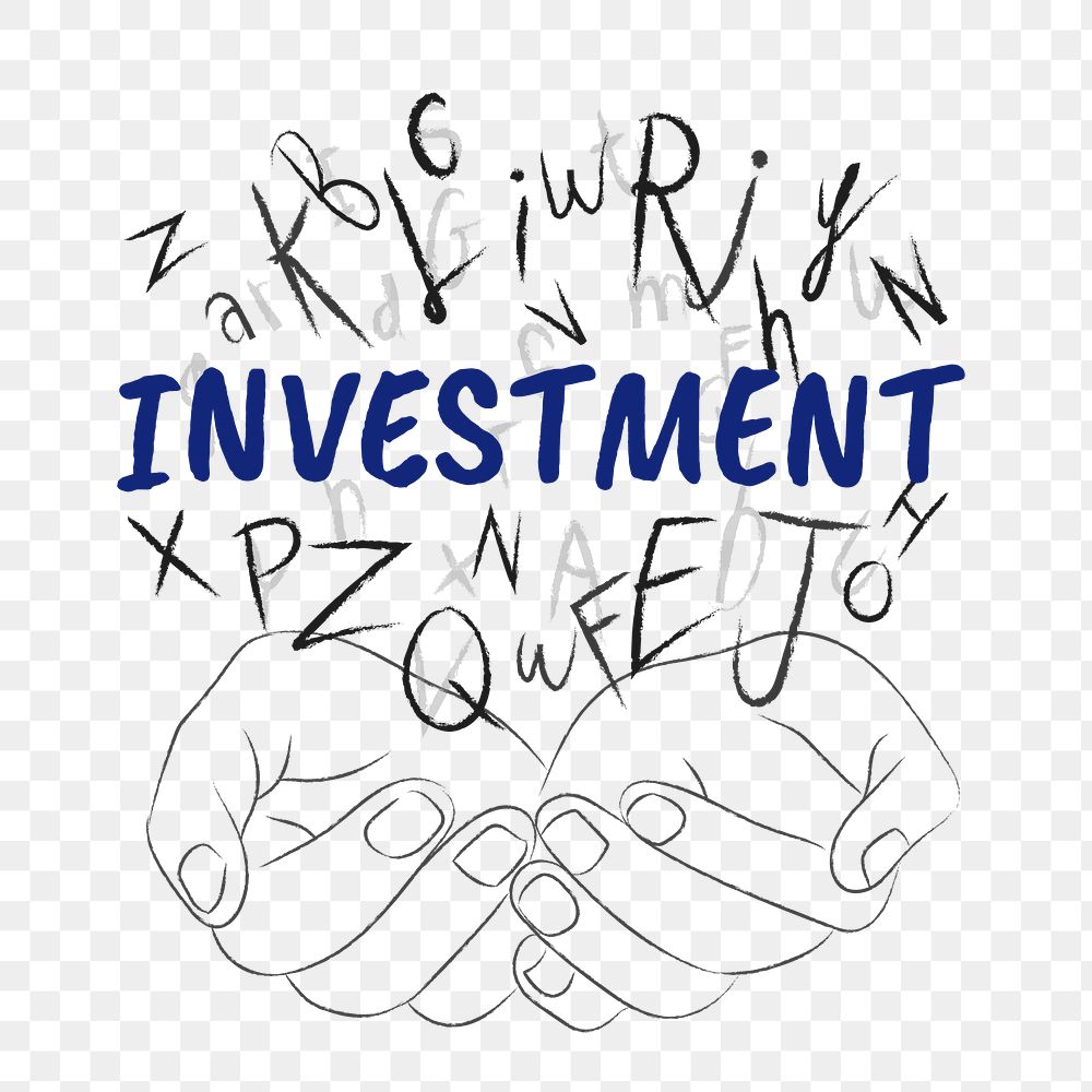 Investment word png sticker, hands cupping alphabet letters on transparent background