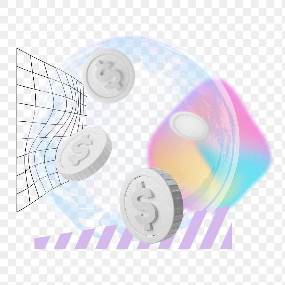 Coins in bubble png, creative financial remix, transparent background