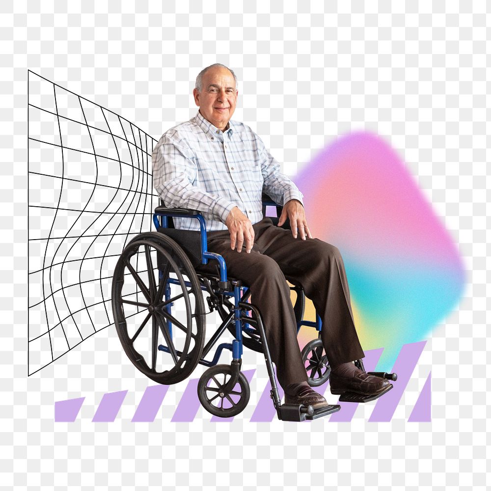 Senior man png  wheelchair, healthcare remix, transparent background
