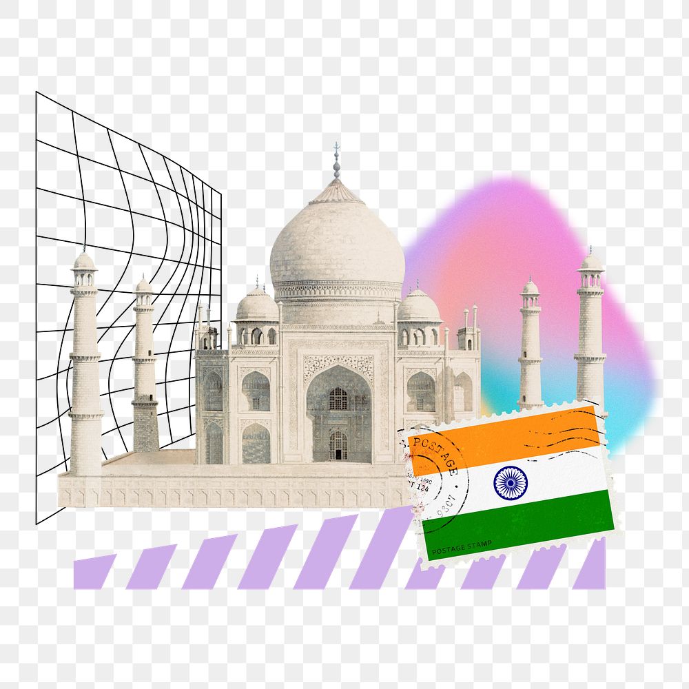 Taj Mahal png, famous tourist attraction, travel remix, transparent background