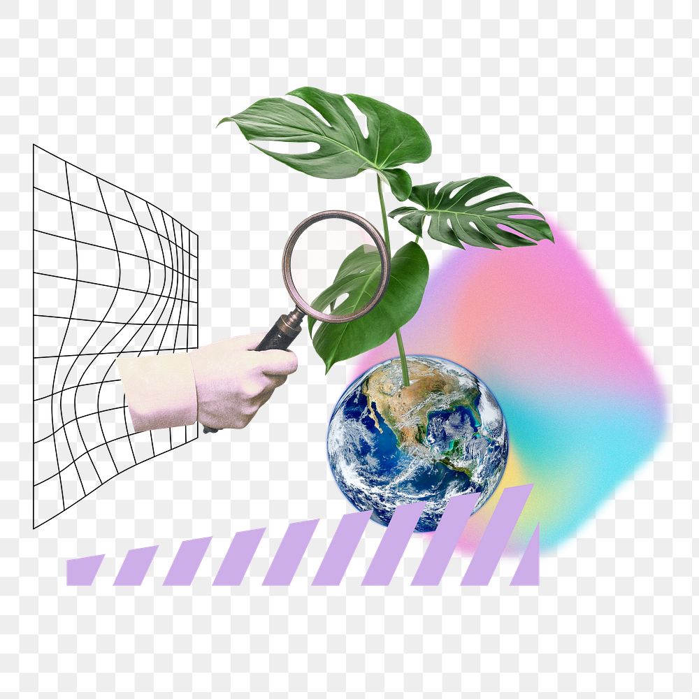 Growing plant globe png, creative environment remix, transparent background