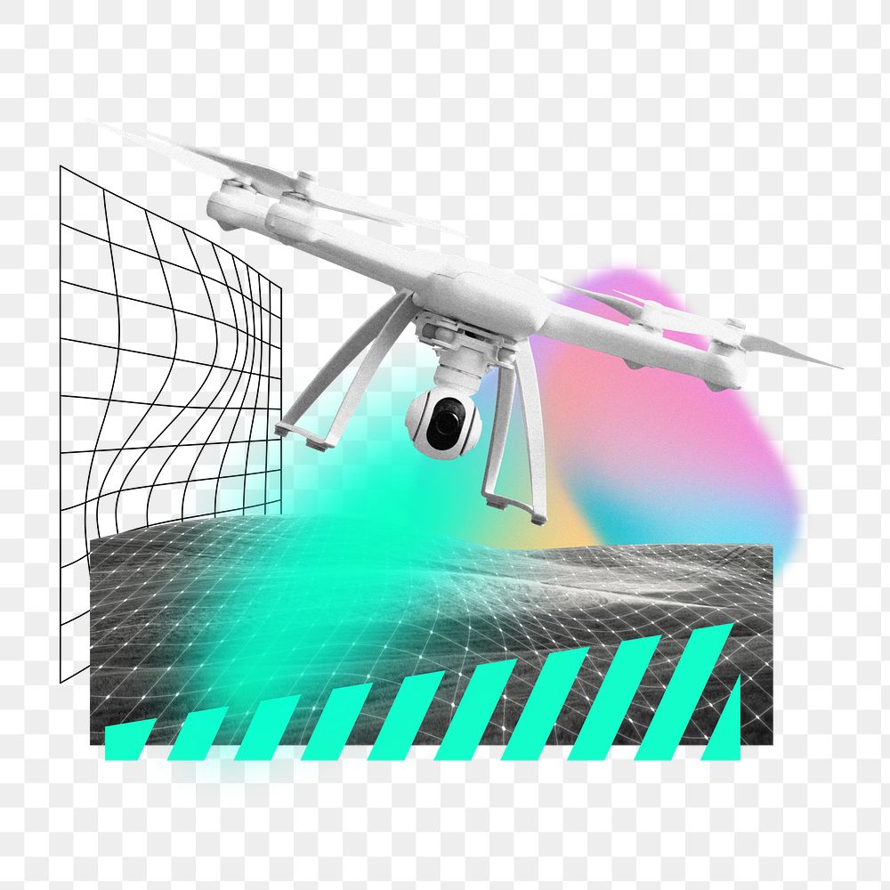 Flying drone png, agriculture technology remix, transparent background