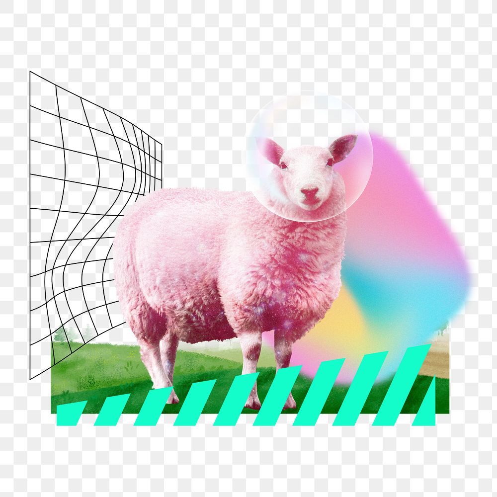 Bubble sheep png, creative livestock animal remix, transparent background