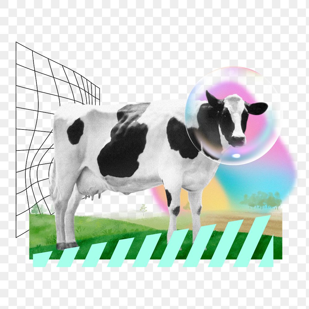 Bubble cow png, creative livestock animal remix, transparent background