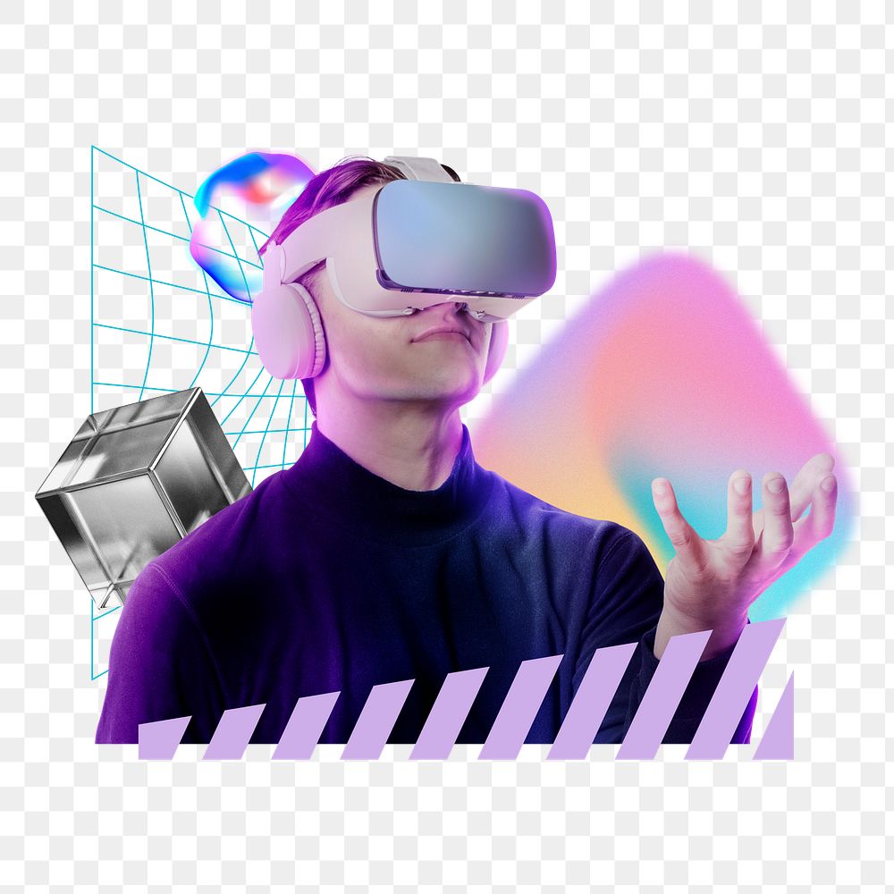 Man using VR png, futuristic technology remix, transparent background