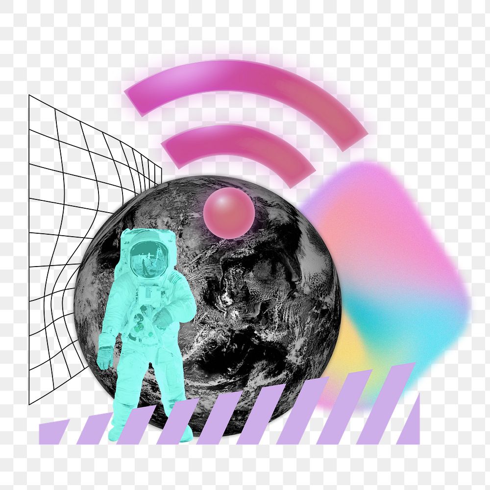 Astronaut with wifi png icon, communication technology remix, transparent background
