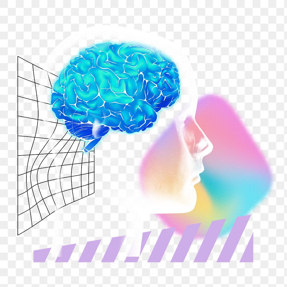 AI technology png remix, human brain image, transparent background