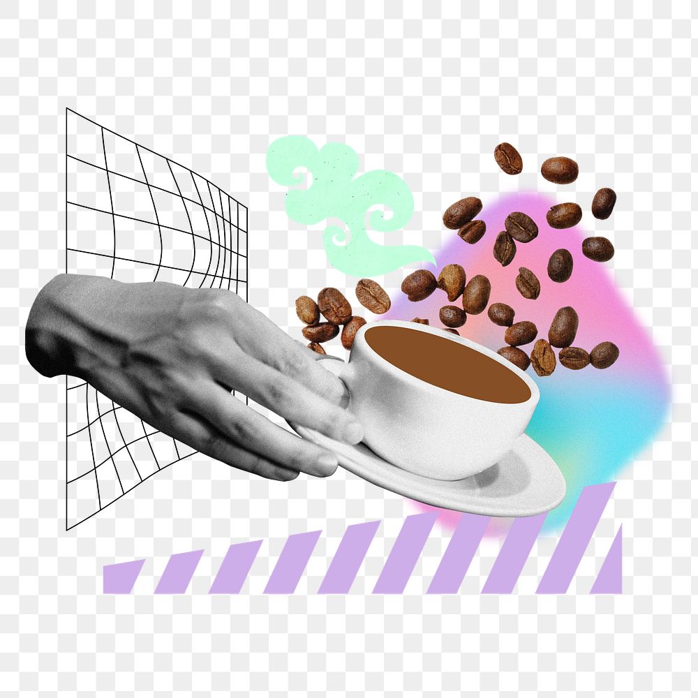 Morning coffee png aesthetic, creative remix, transparent background