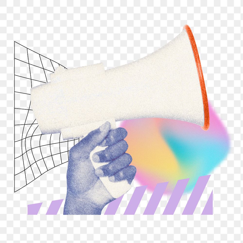 Hand holding megaphone png, announcement remix, transparent background