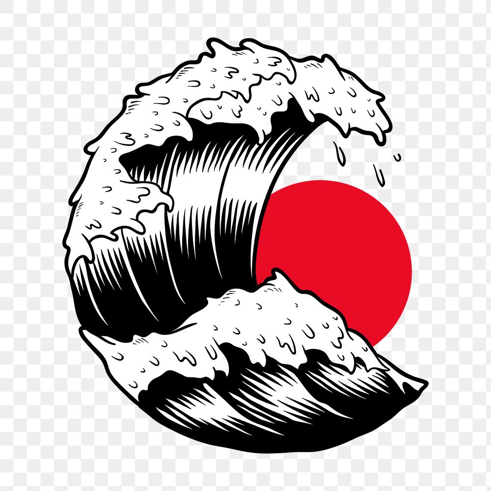 Japanese wave png element, transparent background