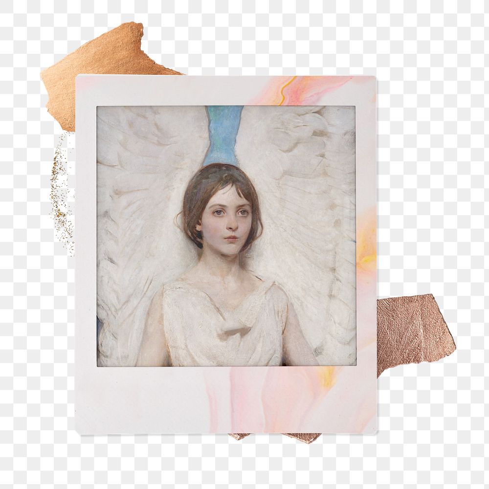Angel png sticker, Abbott Handerson Thayer's artwork in instant film transparent background. Remixed by rawpixel.