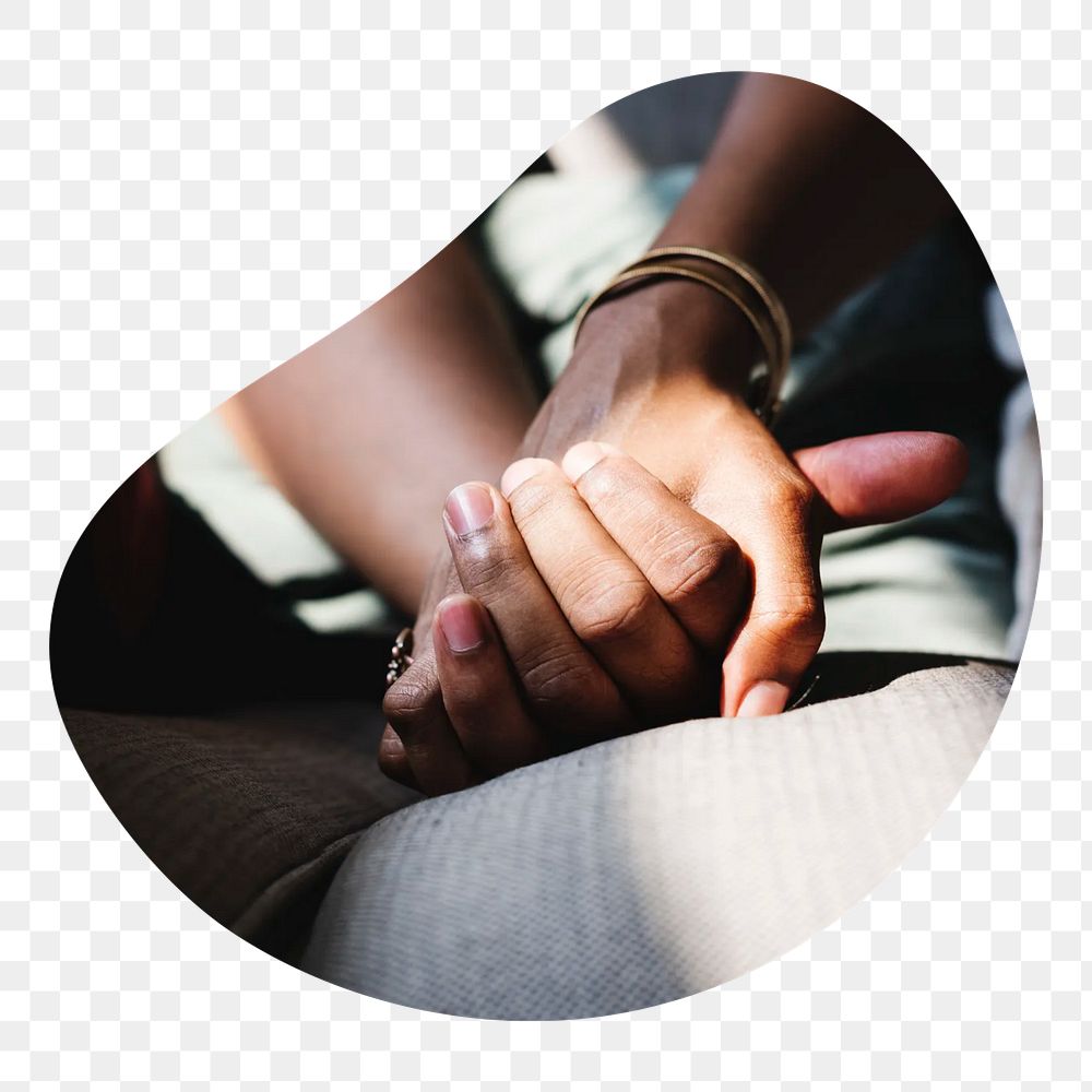 Holding hands png badge element, transparent background