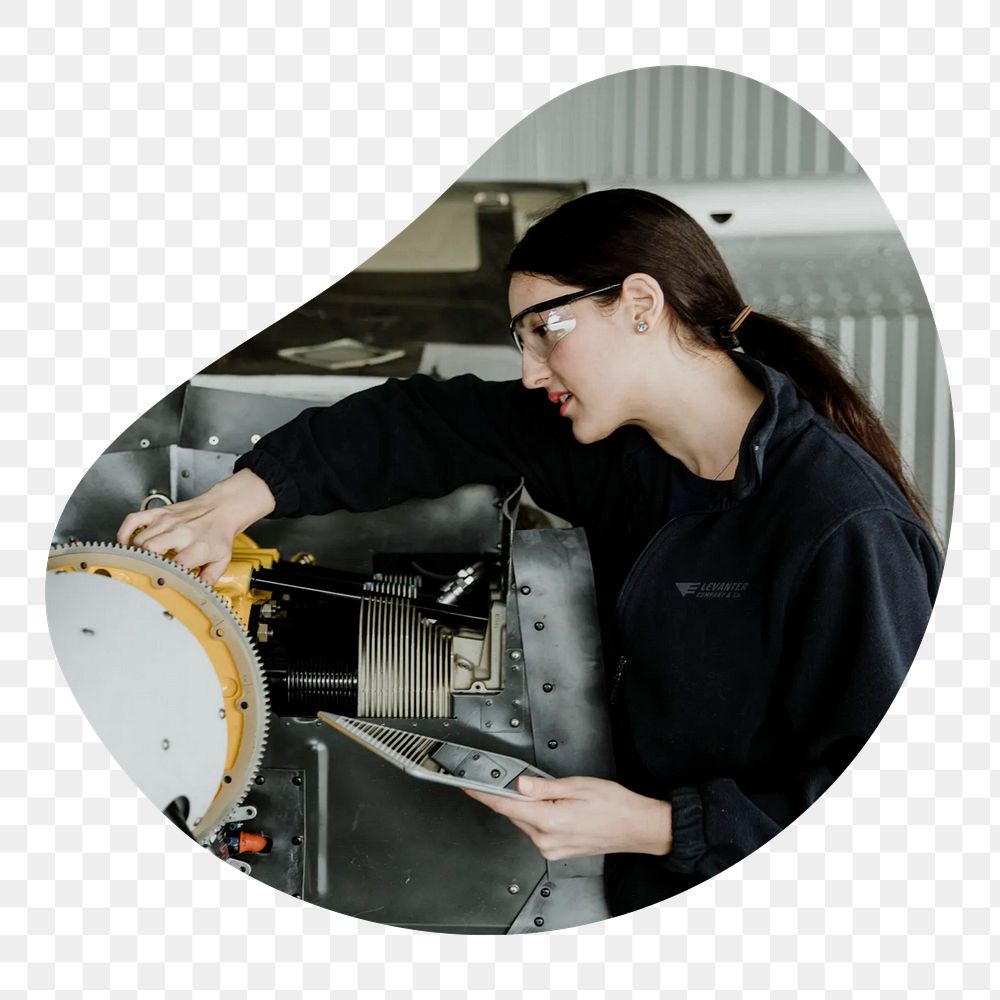 Female technician png badge element, transparent background