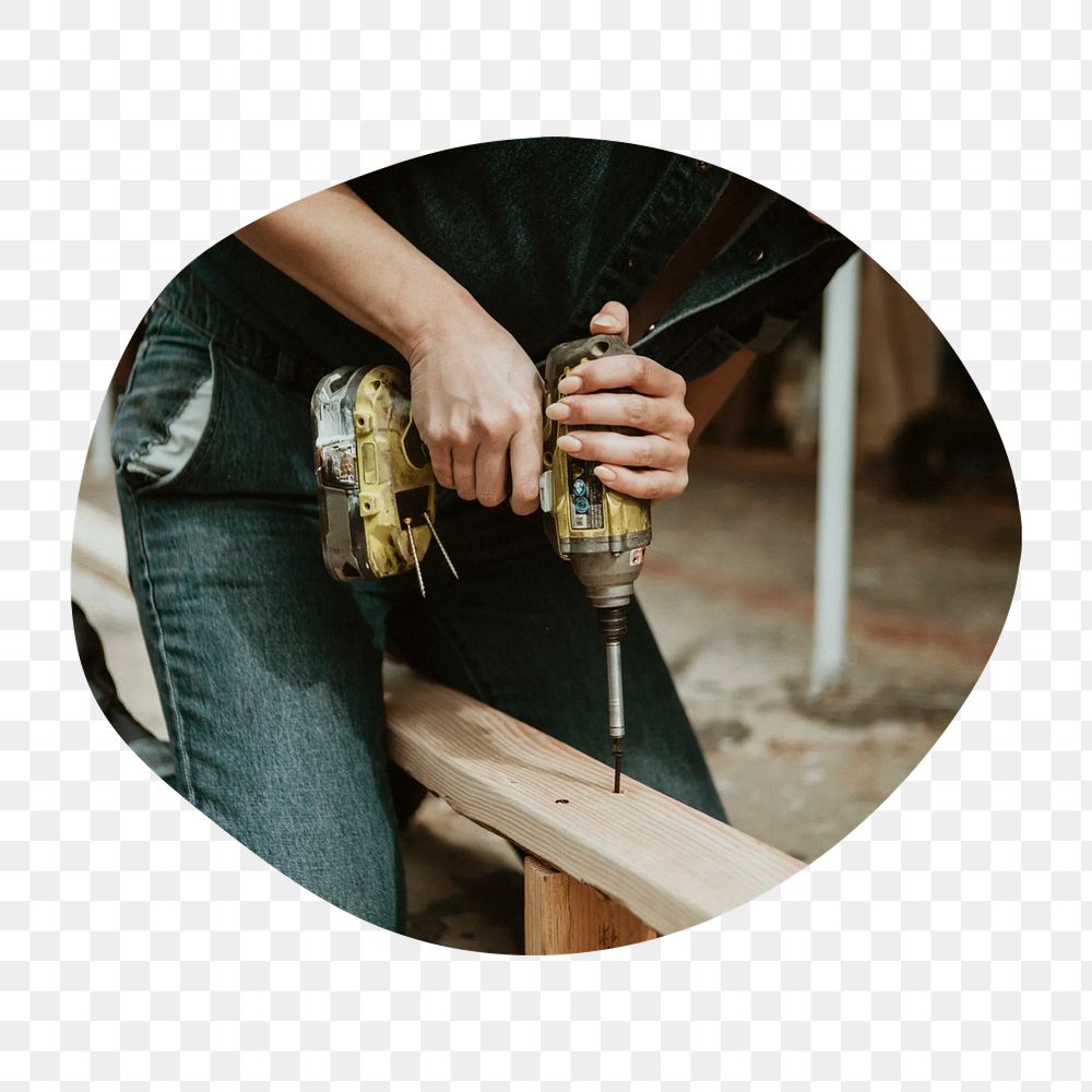 Carpenter working png badge element, transparent background