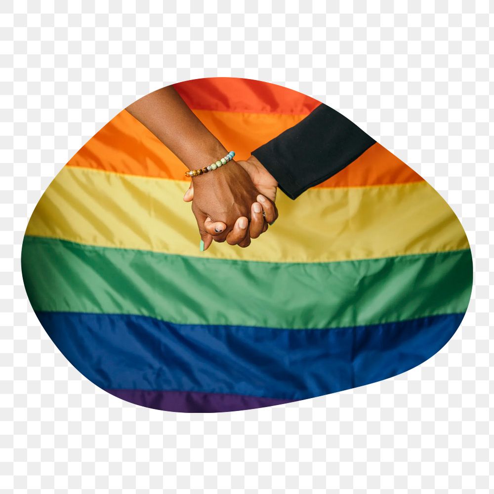 PNG gay couple, rainbow flag badge element, transparent background