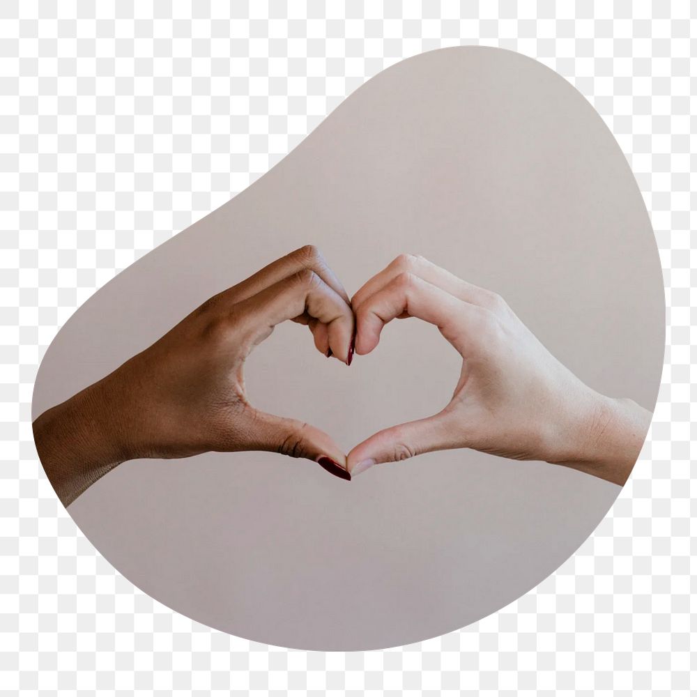 PNG heart shaped hands badge element, transparent background