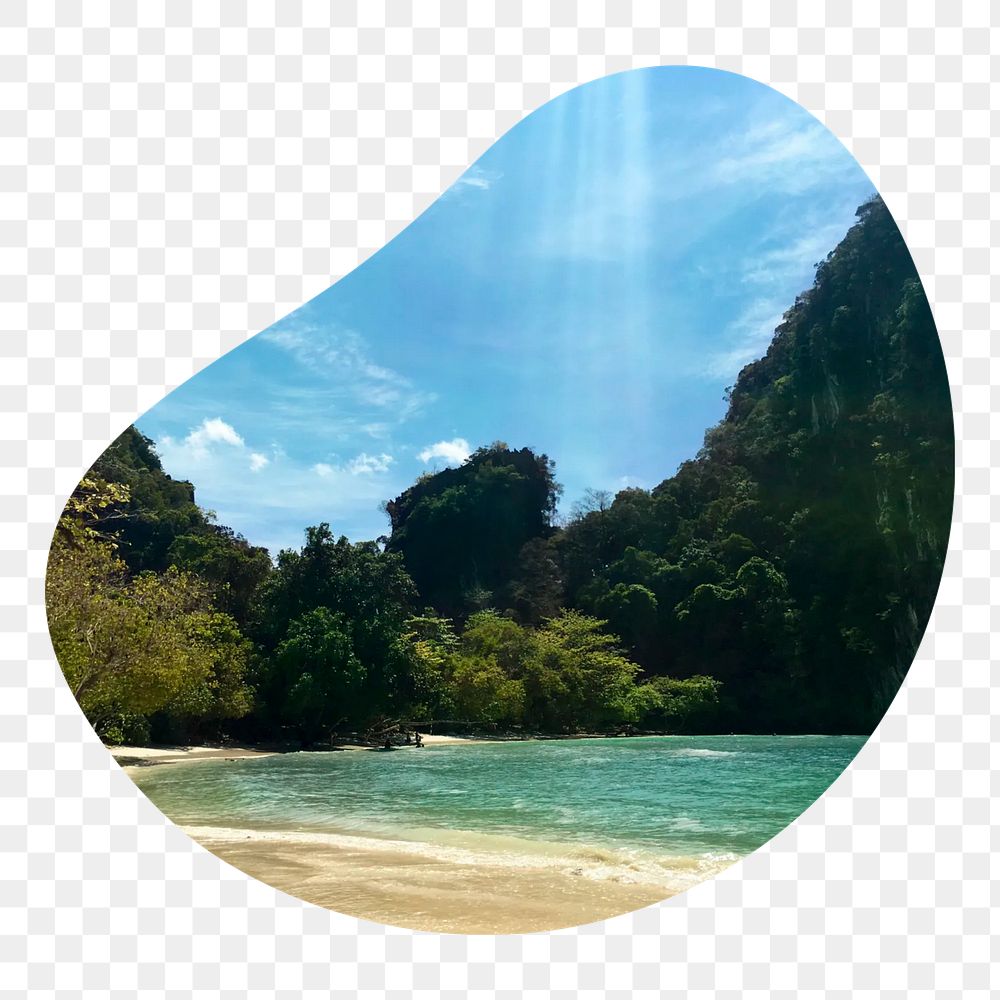 Peaceful beach png badge element, transparent background